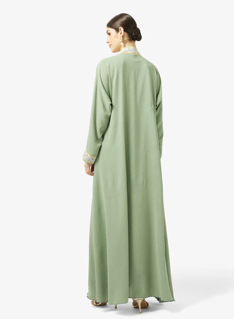 hayas closet Lace Embellished Open Front High Neck Abaya